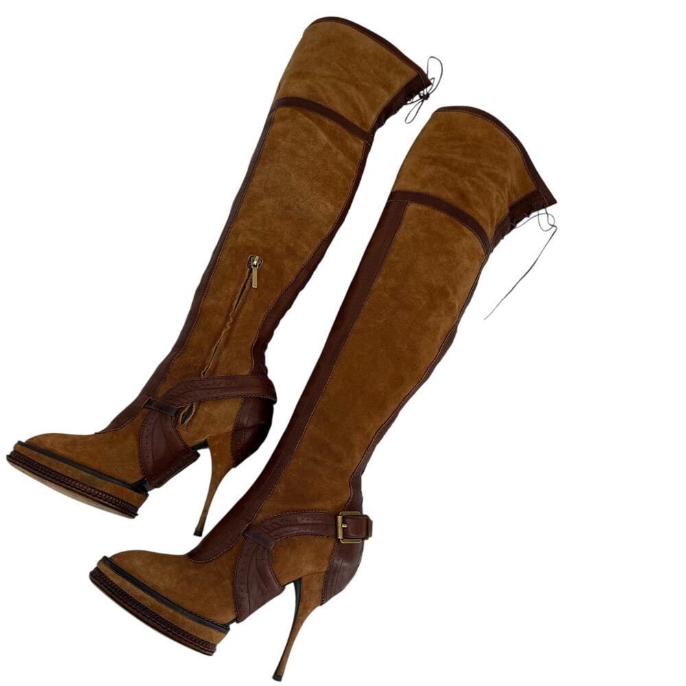 Dior Vintage Over The Knee Boots Brown Suede Leather Y2K Galliano EU 36.5 - Picture 5 of 15